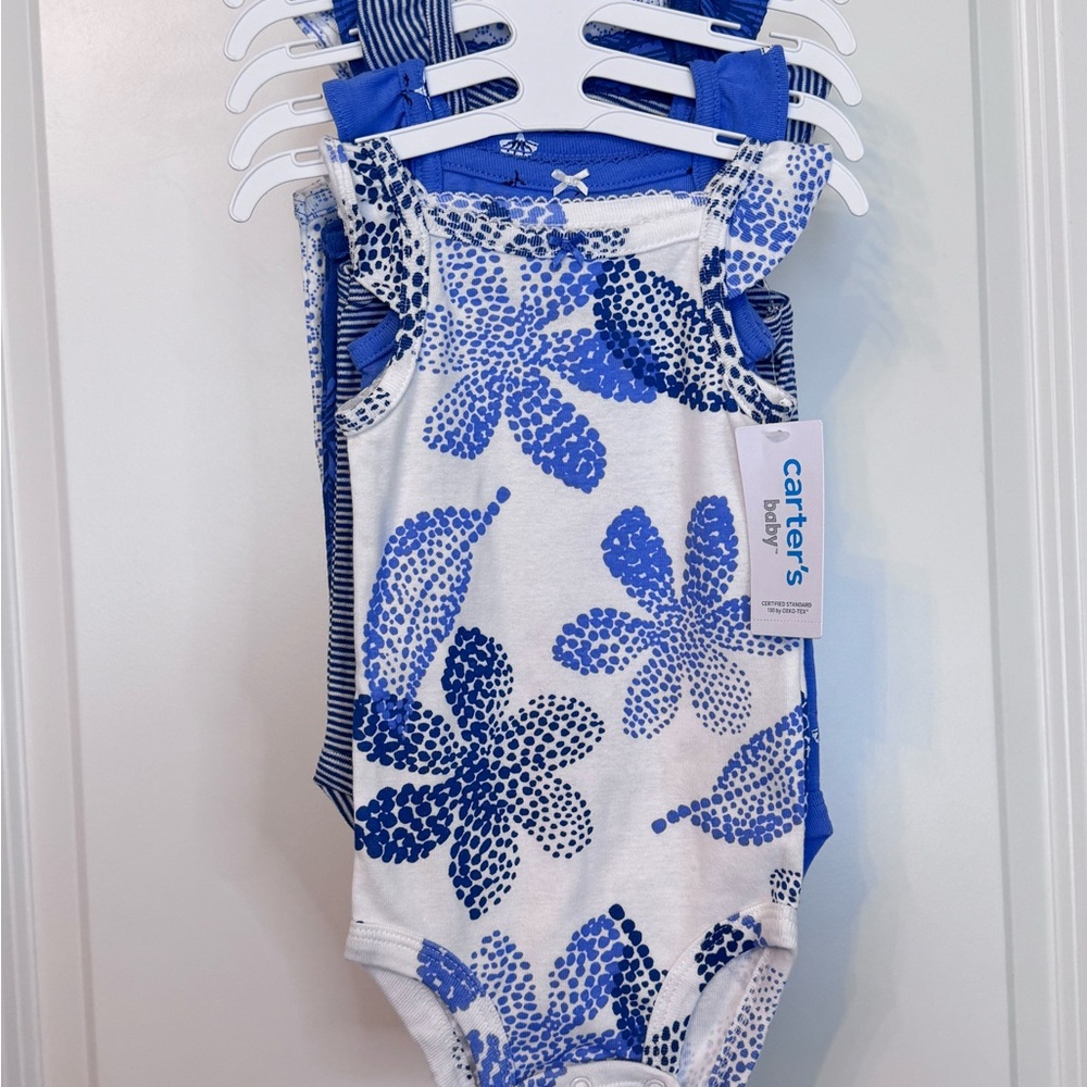 Carter's Blue and White Floral Bodysuit 5 pack NWT 6 month